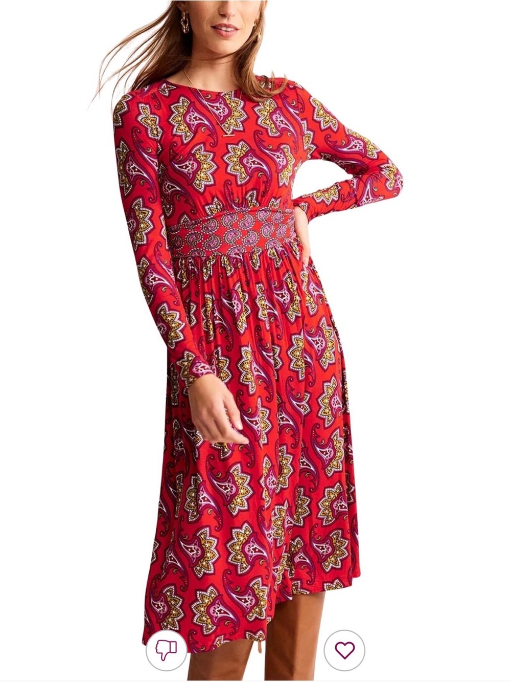 NWT Boden Women's Red Thea Long Sleeve Midi Dress Paisley Print Size 8R Sundress